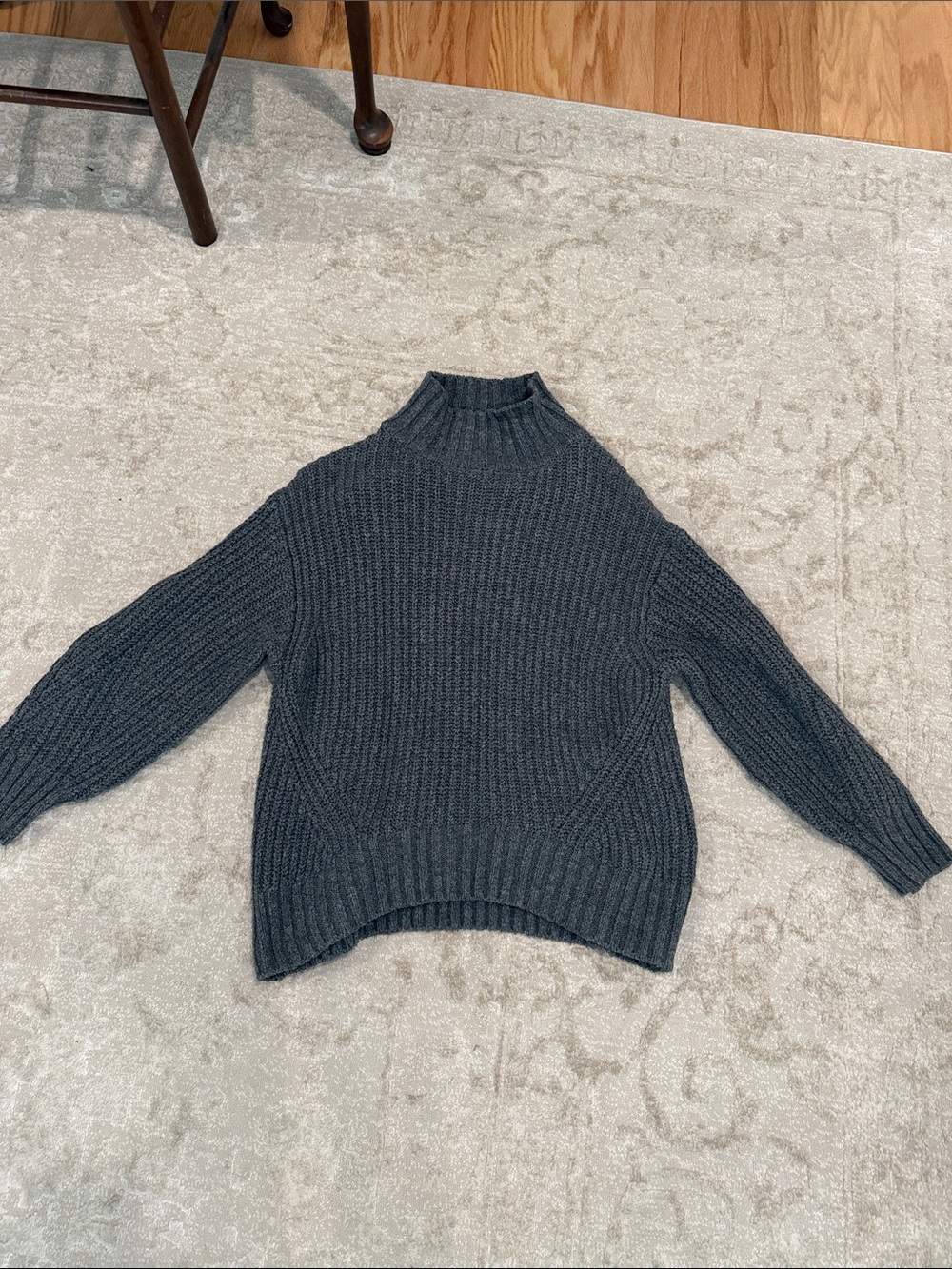 Maeve Dark Gray Ribbed Mock Neck Sweater